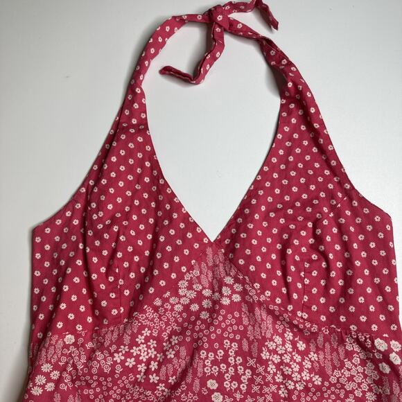 Distsy Floral Halter Crop Top M Pink White Boho Y2K Grunge Hippie Festival - Picture 4 of 7